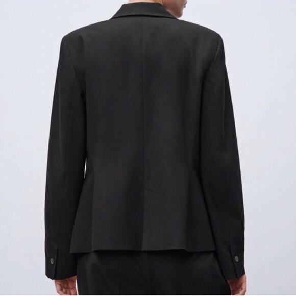 Zara Single Breasted Black Long Classic Fit Blazer Jacket Shoulder Pads Size 10 - Picture 7 of 14